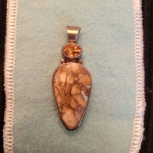 Ribbon Turquoise, tan, brown, blue   Pendant